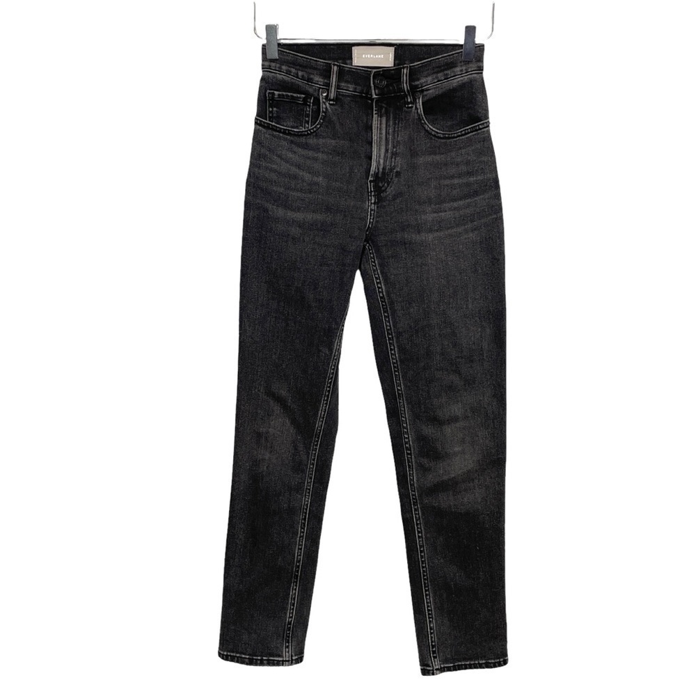 Everlane High Rise Straight Black Skinny Jeans 5 Pocket Style Size 24